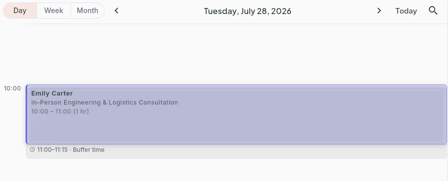 Bokko dashboard calendar view with an accepted booking