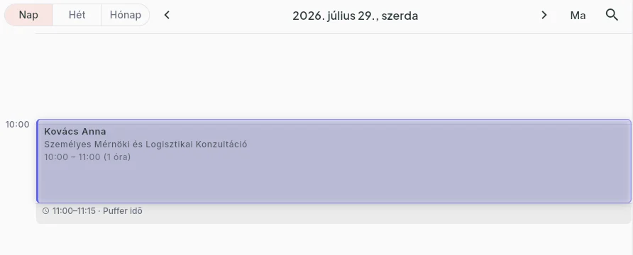 Bokko vezérlőpult naptárnézet egy elfogadott foglalással