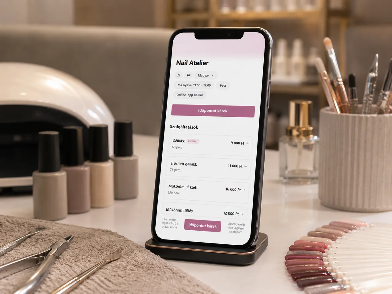 Bokko mobile appointment-request page with nail-care services