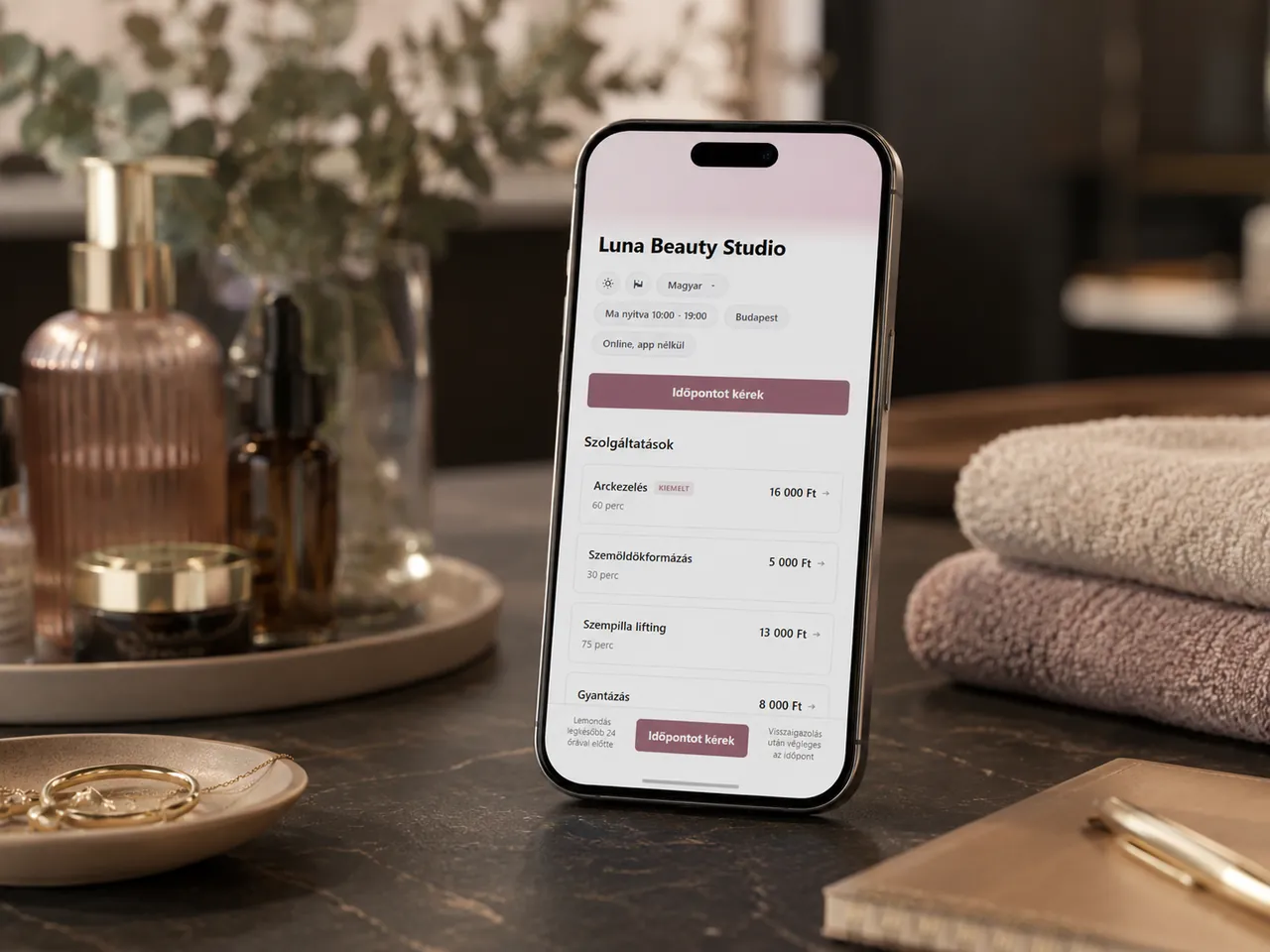 Bokko mobile appointment-request page with cosmetics services