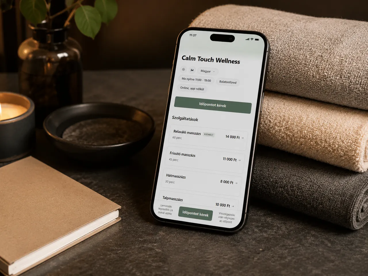 Bokko mobile appointment-request page with massage services