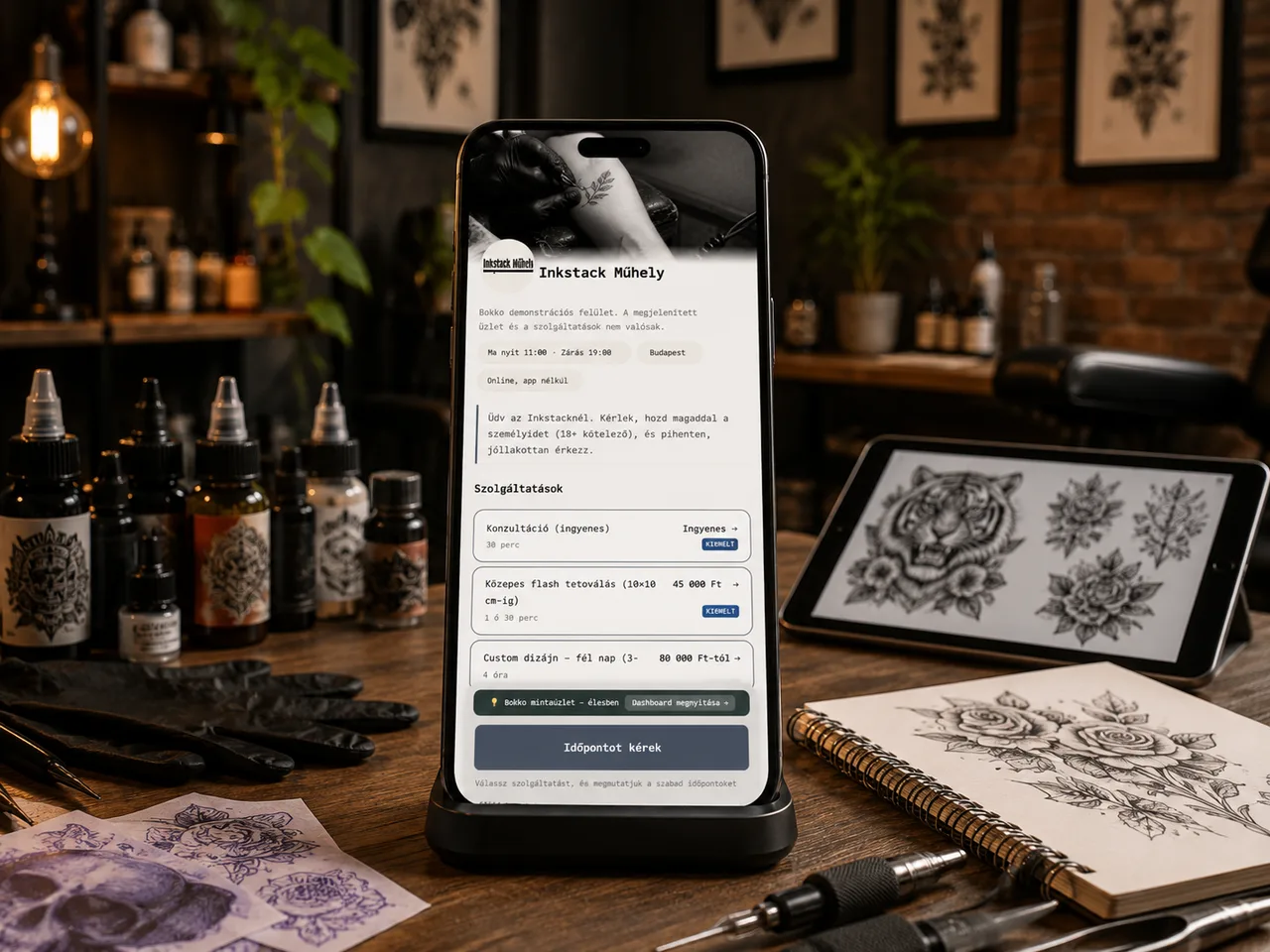 Bokko mobile appointment-request page with tattoo services
